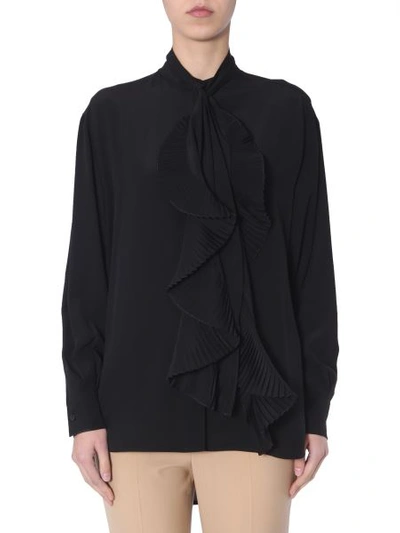 Shop Givenchy Silk Shirt With A Plissé Scarf Collar In Black