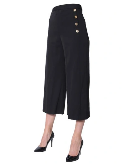 Shop Versace Cropped Trousers In Black
