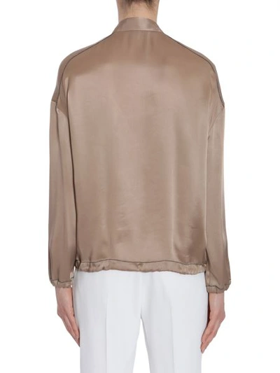 Shop Brunello Cucinelli Bomber Jacket With Monile Detail In Beige