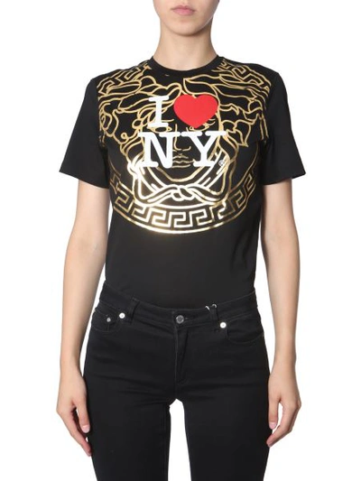 Shop Versace T-shirt With I Love Ny Print In Black