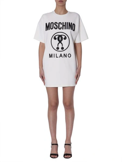 Shop Moschino Cotton T-shirt Dress With Embroidered Logo In White