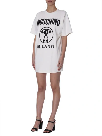 Shop Moschino Cotton T-shirt Dress With Embroidered Logo In White