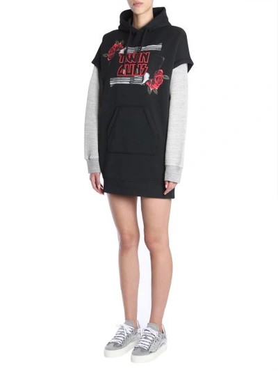 Shop Dsquared2 Hooded Long Sweatshirt With Twins Guns Print In Black