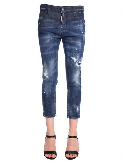 Shop Dsquared2 Cool Girl Cropped Fit Jeans In Blue