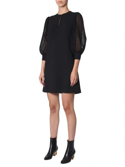 Givenchy Floral Lace Sleeved Dress In Black