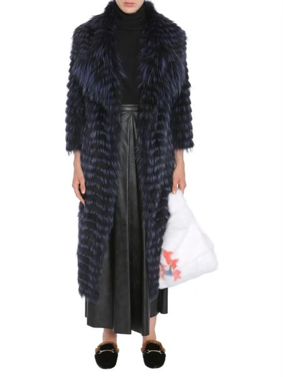 Shop Simonetta Ravizza Long Fox Fur Coat In Blue