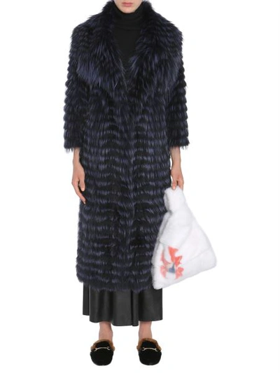 Shop Simonetta Ravizza Long Fox Fur Coat In Blue