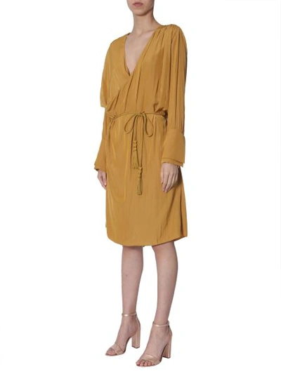 Shop Lanvin Midi Dress In Gold