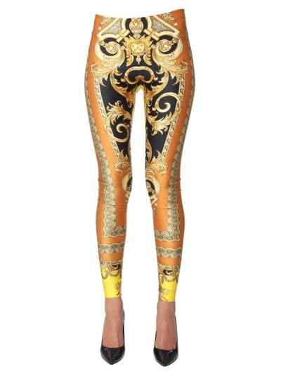 Shop Versace Printed Leggings In Multicolour