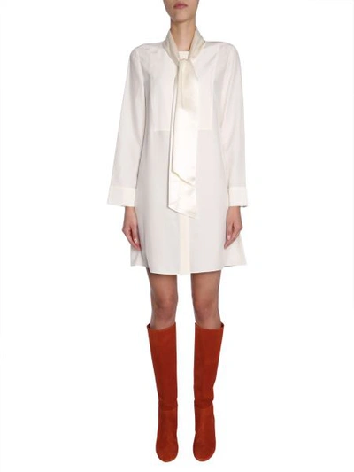 Shop Tory Burch "sophia" Silk Dress With Foulard In White