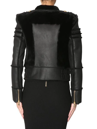 Shop Balmain Biker Suede Leather Jacket With Fur Inserts In Black