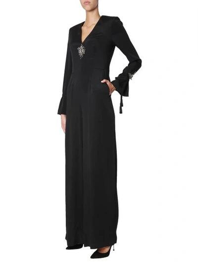Shop Alberta Ferretti Jumpsuit In Crepe With Jewel Applications In Black