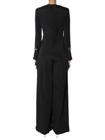 Shop Alberta Ferretti Jumpsuit In Crepe With Jewel Applications In Black