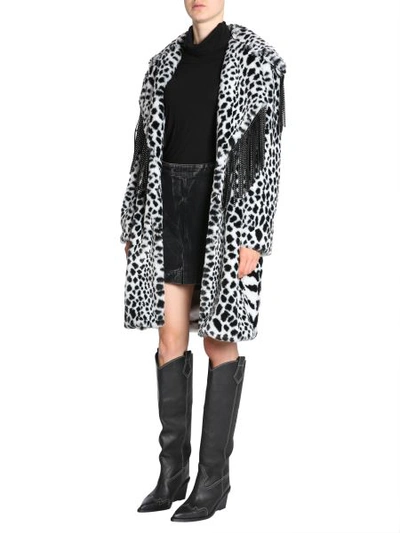 Shop Ainea Eco Fur Animalier Jacket With Studded Fringes In White