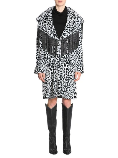 Shop Ainea Eco Fur Animalier Jacket With Studded Fringes In White