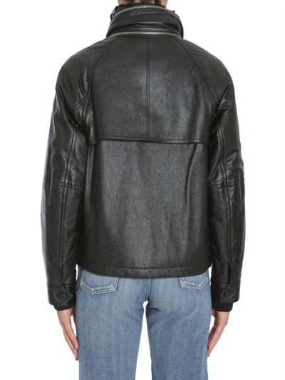 Shop Saint Laurent Leather Bomber Jacket In Black