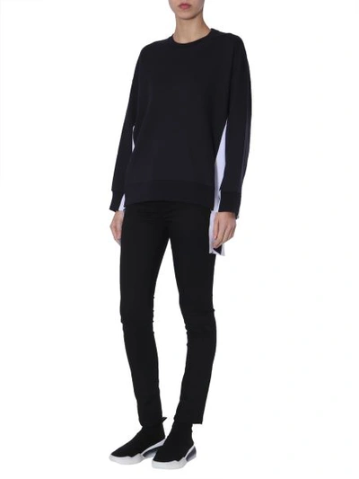 Shop Stella Mccartney Cotton Mixed Sweatshirt With Logo Inserts In Black