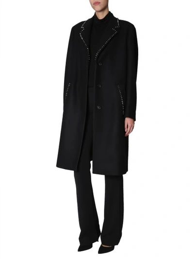 Shop Versace Studded Coat In Black