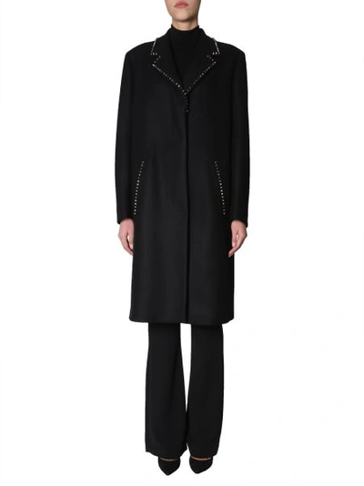 Shop Versace Studded Coat In Black
