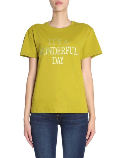 Shop Alberta Ferretti Cotton T-shirt With "it's A Wonderful Day" Print In Green
