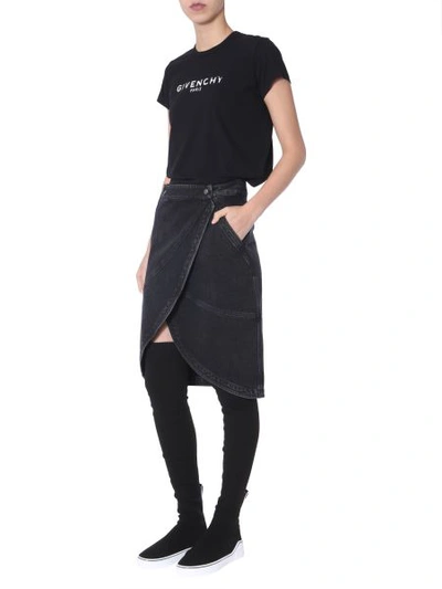 Shop Givenchy Denim Wallet Skirt In Black
