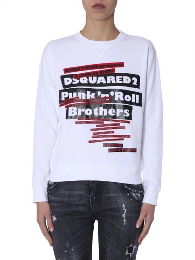 Shop Dsquared2 Cotton Crew Neck Sweatshirt With Logo Print In White