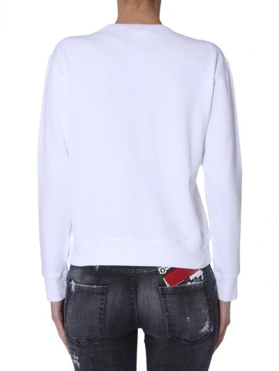 Shop Dsquared2 Cotton Crew Neck Sweatshirt With Logo Print In White