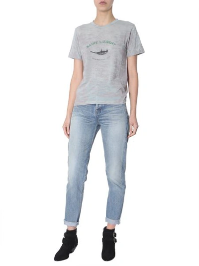 Shop Saint Laurent T-shirt With Bird Print In Grey