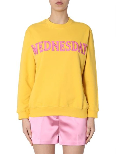 Shop Alberta Ferretti Cotton Sweatshirt With "wednesday" Embroidery In Yellow