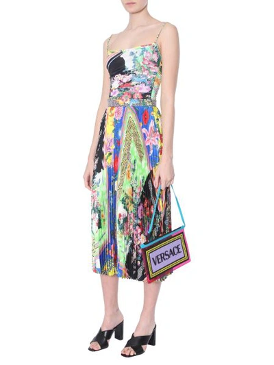 Shop Versace Pleated Midi Skirt In Multicolour