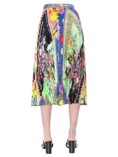 Shop Versace Pleated Midi Skirt In Multicolour