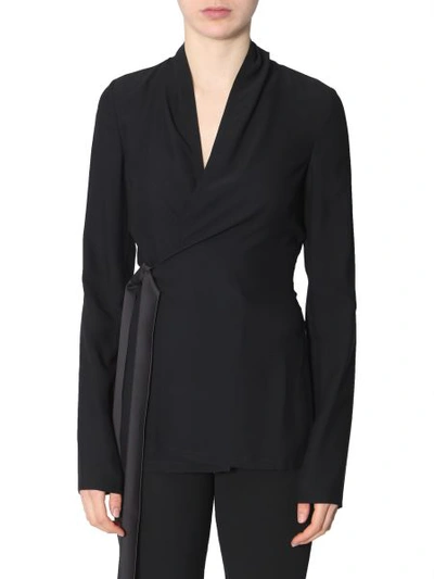 Shop Rick Owens Crêpe Blouse With Ribbons In Black