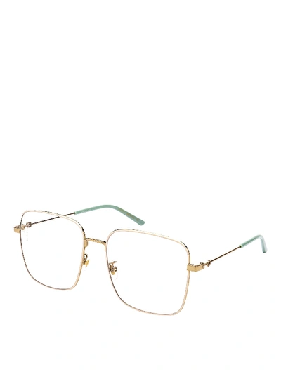 Shop Gucci Gold-tone Rectangular Optical Glasses