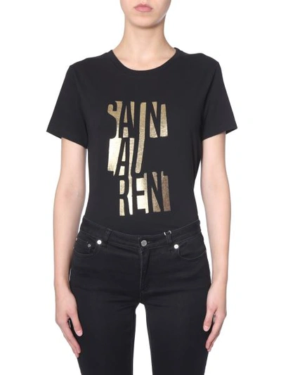 Shop Saint Laurent Poster Print Logo T-shirt In Black