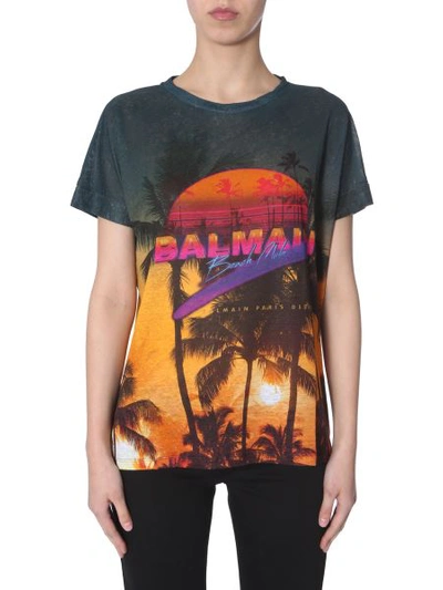Shop Balmain Linen T-shirt In Multicolour