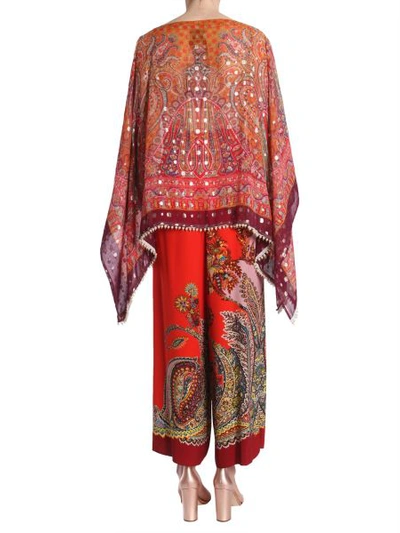 Shop Etro Silk Poncho In Red