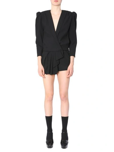 Shop Saint Laurent Short Overall Sable Coat In Black