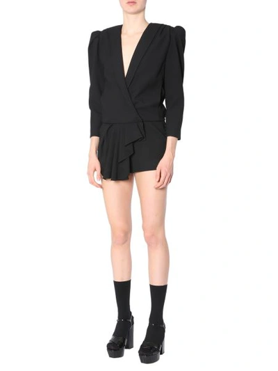 Shop Saint Laurent Short Overall Sable Coat In Black