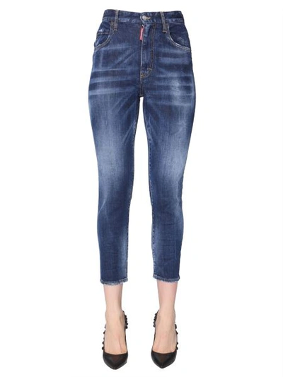 Shop Dsquared2 Twiggy Fit High Waist Cropped Jeans In Blue