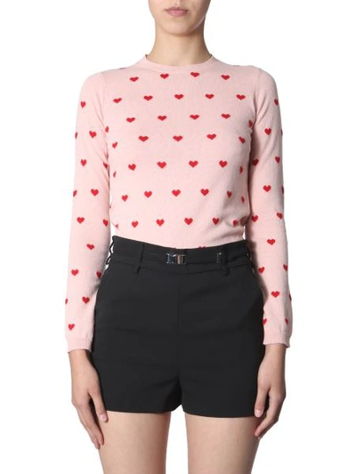 Shop Red Valentino Sweater With Hearts Inlays In Pink