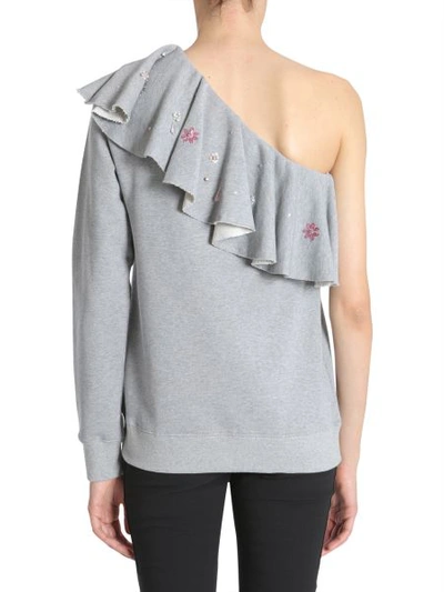Shop Msgm One-shoulder Sweatshirt In Grey
