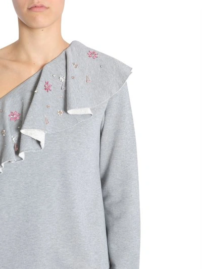 Shop Msgm One-shoulder Sweatshirt In Grey