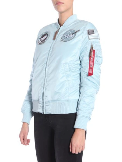 Shop Alpha Industries "nasa" Bomber Jacket In Baby Blue