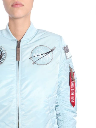 Shop Alpha Industries "nasa" Bomber Jacket In Baby Blue