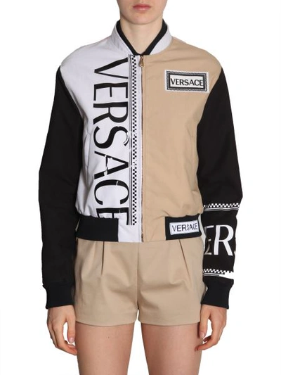 Shop Versace Bomber Jacket With Logo In Multicolour