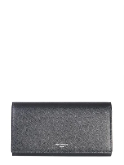 Shop Saint Laurent Press Button Wallet In Black