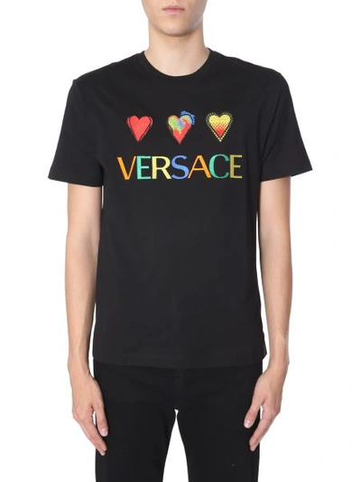 Shop Versace T-shirt With Embroidered Logo In Black