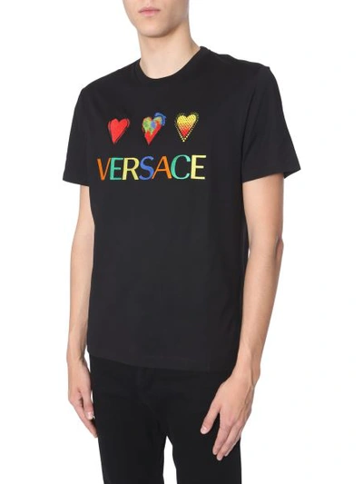 Shop Versace T-shirt With Embroidered Logo In Black