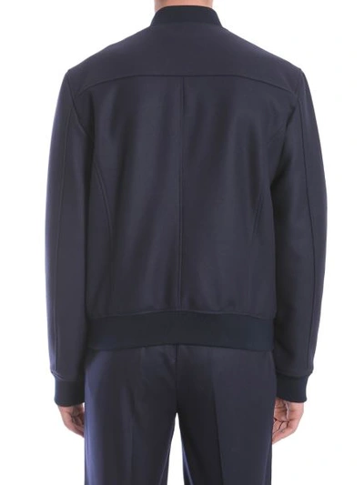 Shop Versace Wool Cloth Bomber Jacket In Blue