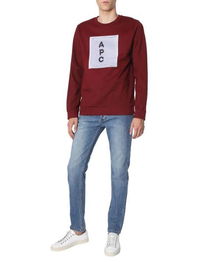 Shop Apc Sweatshirt With Logo Print In Bordeaux